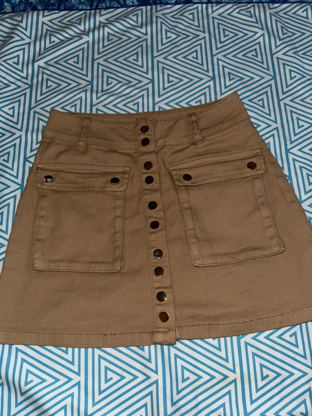 Fashion Nova Tan Button-Front Mini Skirt